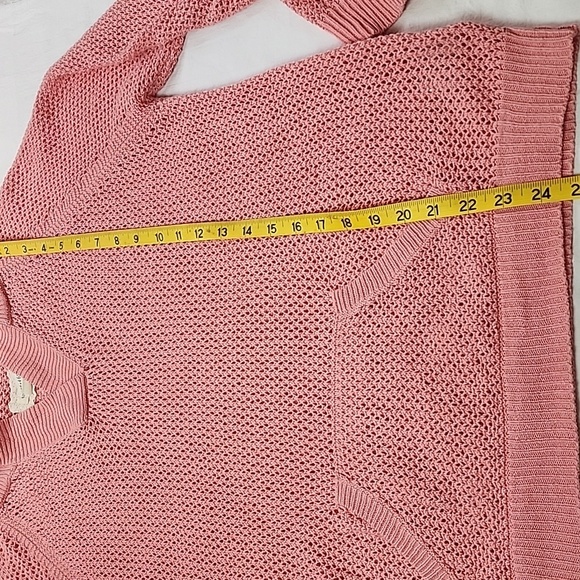 Shirt 469 Large Crochet Pink Linen/Cotton Hooded Kangaroo Pocket Pullover - Picture 8 of 8